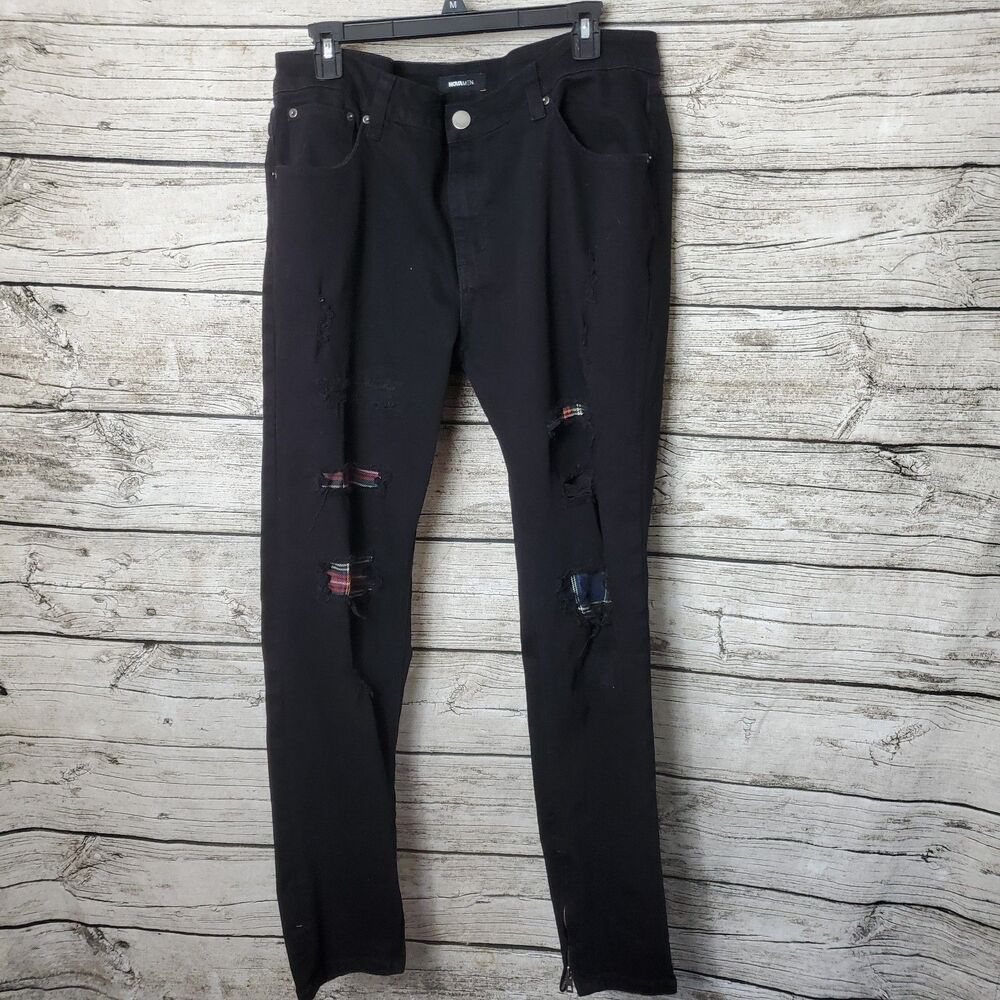 Nova Men Black Distressed Skinny Jeans Size 36